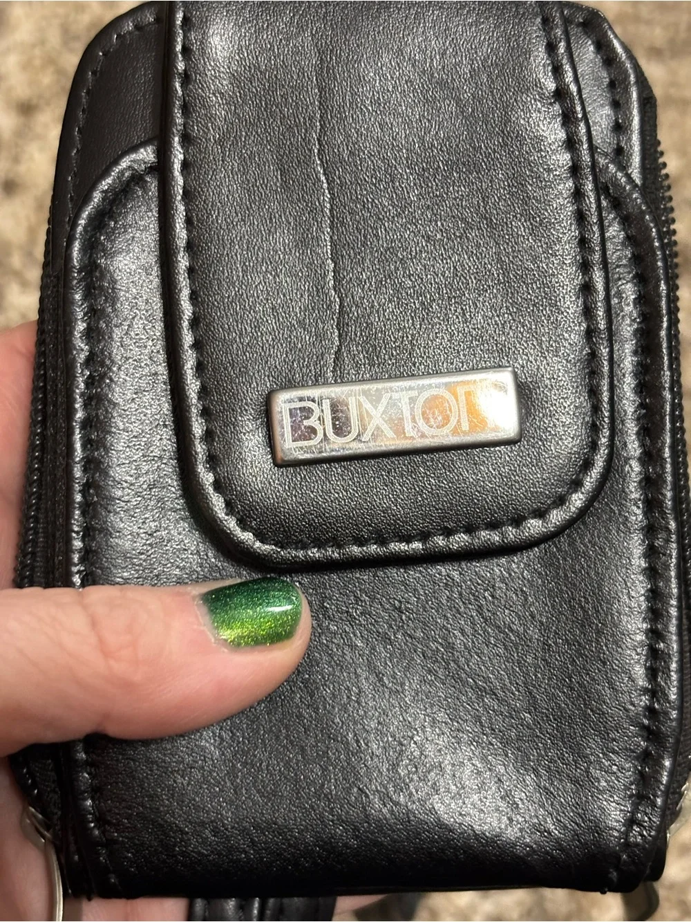 Buxton Black Zip-Around Mini Crossbody Wallet Coin Purse w Detachable Strap